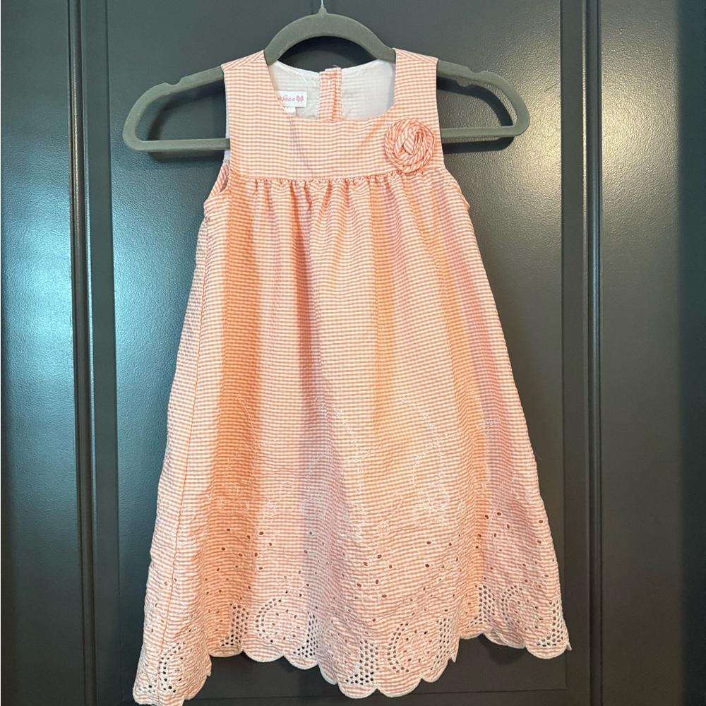 Bonnie Jean Peach Gingham Sleeveless Dress - Girls 6x